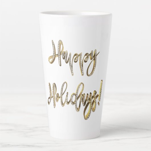 Tasse Latte Joyeuses Vacances Diamants Blancs Gold Script Chic (Devant)