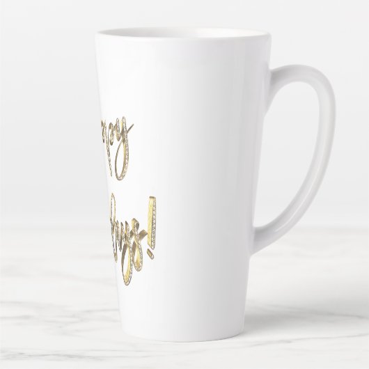 Tasse Latte Joyeuses Vacances Diamants Blancs Gold Script Chic (Droite)