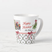 Tasse Latte Joyeuses vacances Mistletoe Red Bow Family Photo (Angle droit)