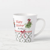 Tasse Latte Joyeuses vacances Mistletoe Red Bow Family Photo (Droite)