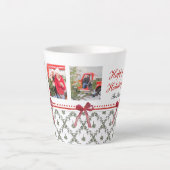 Tasse Latte Joyeuses vacances Mistletoe Red Bow Family Photo (Devant)