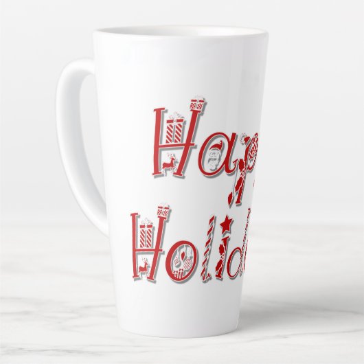 Tasse Latte Joyeuses vacances Texte décoré (Angle gauche)