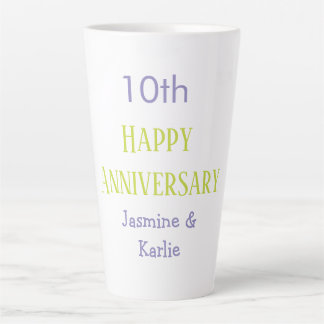 Tasse Latte joyeux 10ème anniversaire pastel violet vert gras