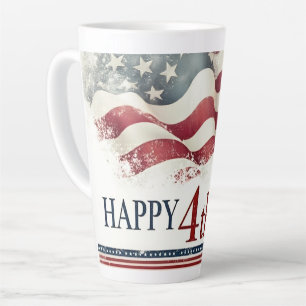 Tasse Latte Joyeux 4 juillet - Drapeau américain design vintag