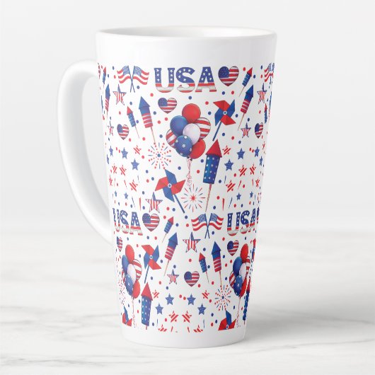Tasse Latte Joyeux 4 juillet Red Blue Cute Party (Angle gauche)