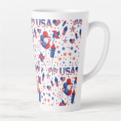 Tasse Latte Joyeux 4 juillet Red Blue Cute Party (Droite)