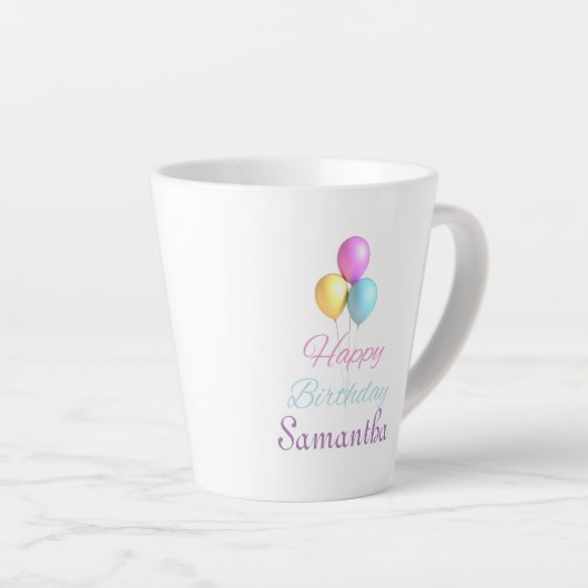 Tasse Latte Joyeux Anniversaire Font Lumineuse avec Balloons U (Angle droit)