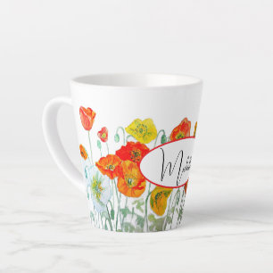 Tasse Latte Joyeux anniversaire Pavot floral Orange dames Nom 