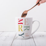 Tasse Latte Joyeux et lumineux coloré moderne | Joyeuses fêtes<br><div class="desc">Joyeux et lumineux coloré moderne | Joyeuses fêtes</div>