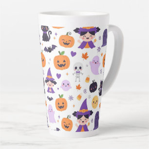 Tasse Latte Joyeux Halloween Sorcières Fantômes Chats Chauves-