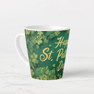 Tasse Latte Joyeux jour de la Saint-Patrick, motif de trèfle