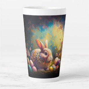 Tasse Latte Joyeux lapin de Pâques avec oeufs de Pâques