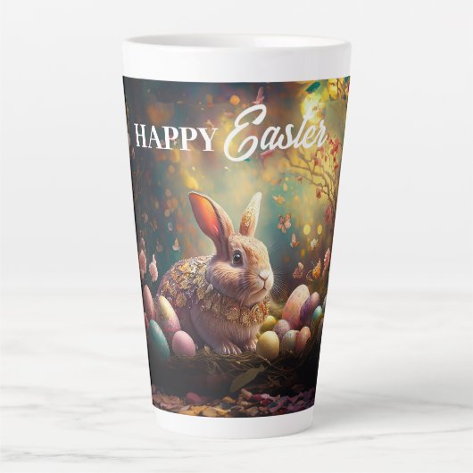 Tasse Latte Joyeux lapin de Pâques avec oeufs de Pâques (Devant)