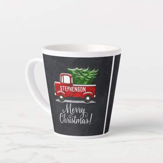 Tasse Latte Joyeux Noël à la poubelle rouge personnalisée (Angle gauche)