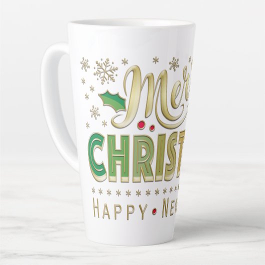 Tasse Latte Joyeux Noël à main or (Angle gauche)