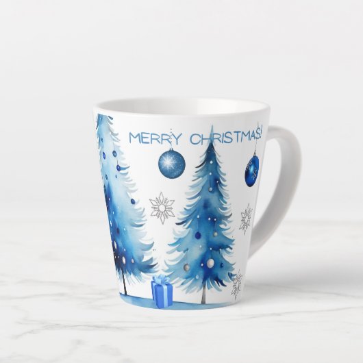 Tasse Latte Joyeux Noël Argent et bleu Japandi Aquarelle (Angle droit)