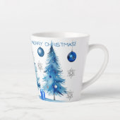 Tasse Latte Joyeux Noël Argent et bleu Japandi Aquarelle (Droite)