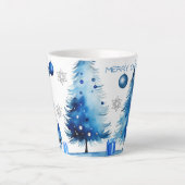 Tasse Latte Joyeux Noël Argent et bleu Japandi Aquarelle (Devant)