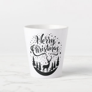 Tasse Latte Joyeux Noël classique Cerfs et Arbre Design Art