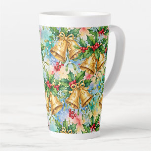 Tasse Latte Joyeux Noël Coloré Or Cloches Houx