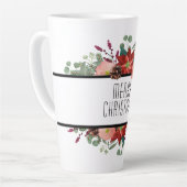 Tasse Latte Joyeux Noël, Design Floral Traditionnel (Angle gauche)