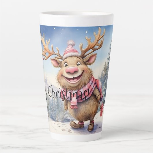 Tasse Latte Joyeux Noël Élan (Devant)