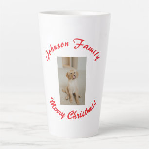 Tasse Latte joyeux noël nom de famille rouge photo animal fami