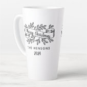 Tasse Latte Joyeux Noël Rustique Ruban Nom de famille (Angle gauche)