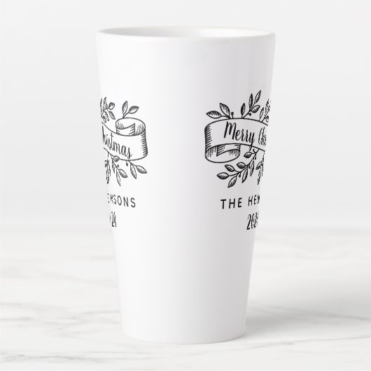 Tasse Latte Joyeux Noël Rustique Ruban Nom de famille (Devant)