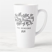 Tasse Latte Joyeux Noël Rustique Ruban Nom de famille (Droite)