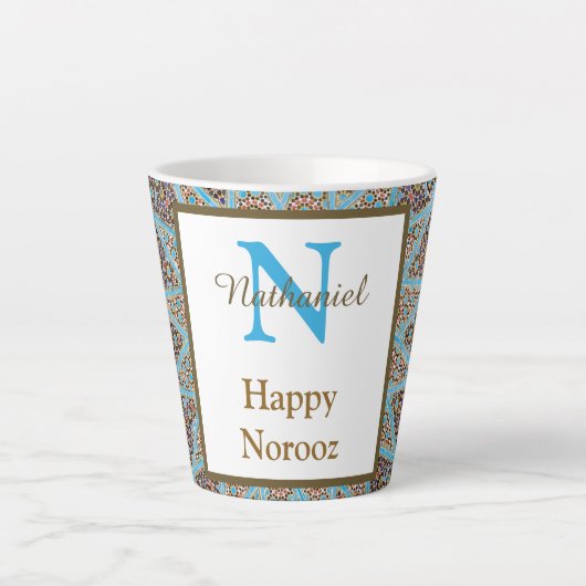 Tasse Latte Joyeux Norooz Perse Nouvel An Monogramme initial (Devant)