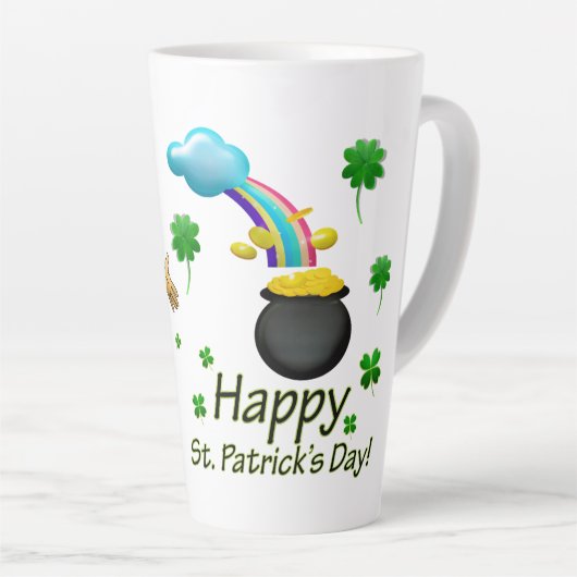 Tasse Latte Joyeux Saint Patrick's Day Leprechaun Arc-en-ciel (Angle droit)