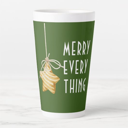 Tasse Latte Joyeux Tout Étoile Ornement Noël Vert (Devant)