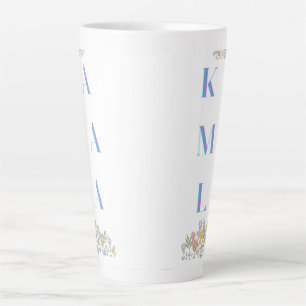 Tasse Latte Kamala Harris. Fleurs. Subtil. Blanc et bleu