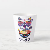 Tasse Latte Kawaii Chat Manger Des nouilles Ramen (Devant)
