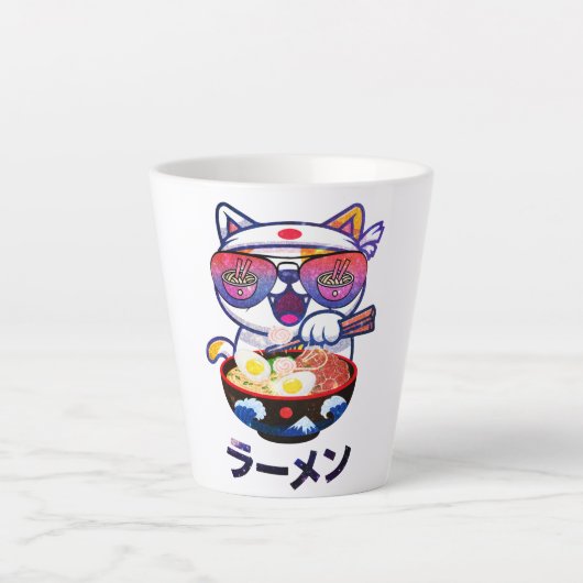 Tasse Latte Kawaii Chat Manger Des nouilles Ramen (Devant)