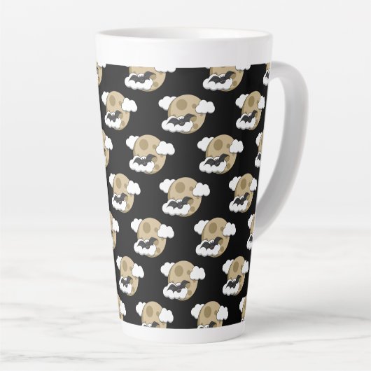 Tasse Latte Kawaii Happy Bat Flying on Full Moon Pattern (Angle droit)