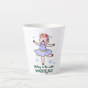 Tasse Latte Kawaii Unicorn Marcher en hiver