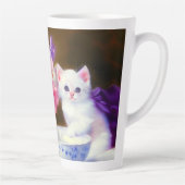 Tasse Latte Kitten blanc vintage avec ruban violet (Droite)