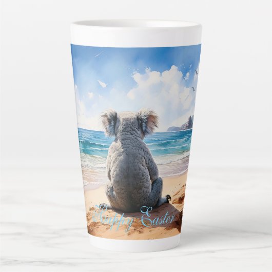 Tasse Latte Koala regardant l'océan Joyeuses Pâques (Devant)