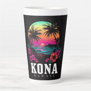 Tasse Latte Kona Hawaï Fleurs d'Hibiscus Hawaïen Surfeur