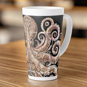 Tasse Latte Kraken Steampunk Octopus Ornate Gold et Noir