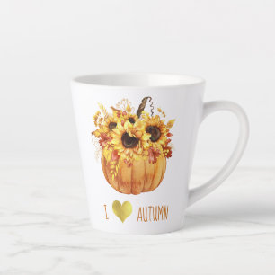 Tasse Latte l Love Automne Aquarelle Citrouille de tournesol