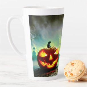 Tasse Latte La citrouille lumineuse d'Halloween de SlipperyJoe