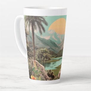 Tasse Latte Lac Tropical Surréaliste Avec Palmiers