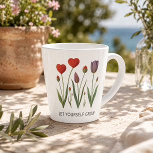 Tasse Latte Laissez-vous grandir Tulipes Art floral à coeur