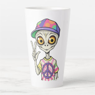 Tasse Latte L'Alien fait le signe de paix de la main 1