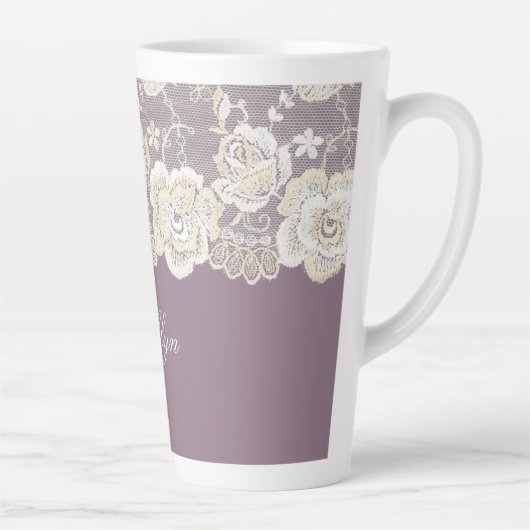 Tasse Latte Lancement de mariage floral violet orchidée romant (Droite)