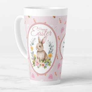 Tasse Latte Lapin de Pâques à l'aquarelle avec couronne floral