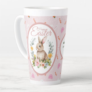 Tasse Latte Lapin de Pâques à l'aquarelle avec couronne floral
